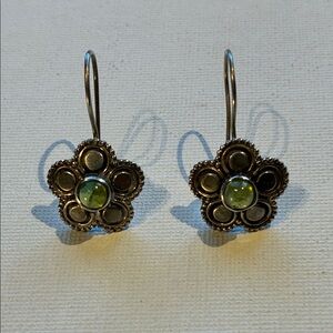 Silver 925 Floral Earrings with Green Peridot
